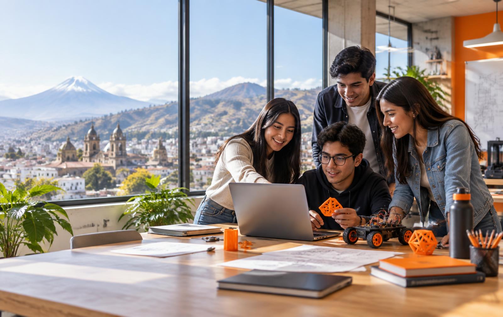Emprendedores trabajando en el laboratorio de innovación